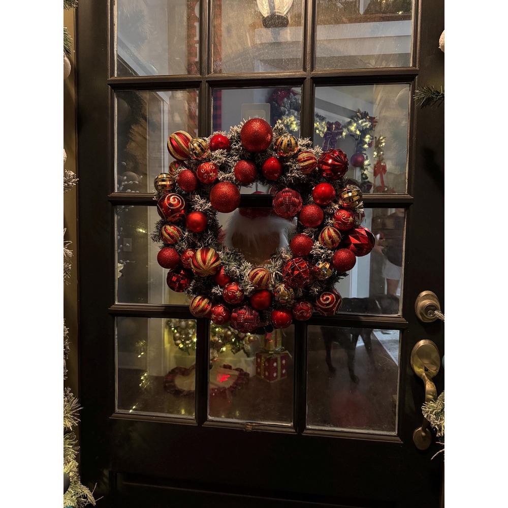 Transform your‎ front door with this hand-crafted Red Luxury Ornament Wreath